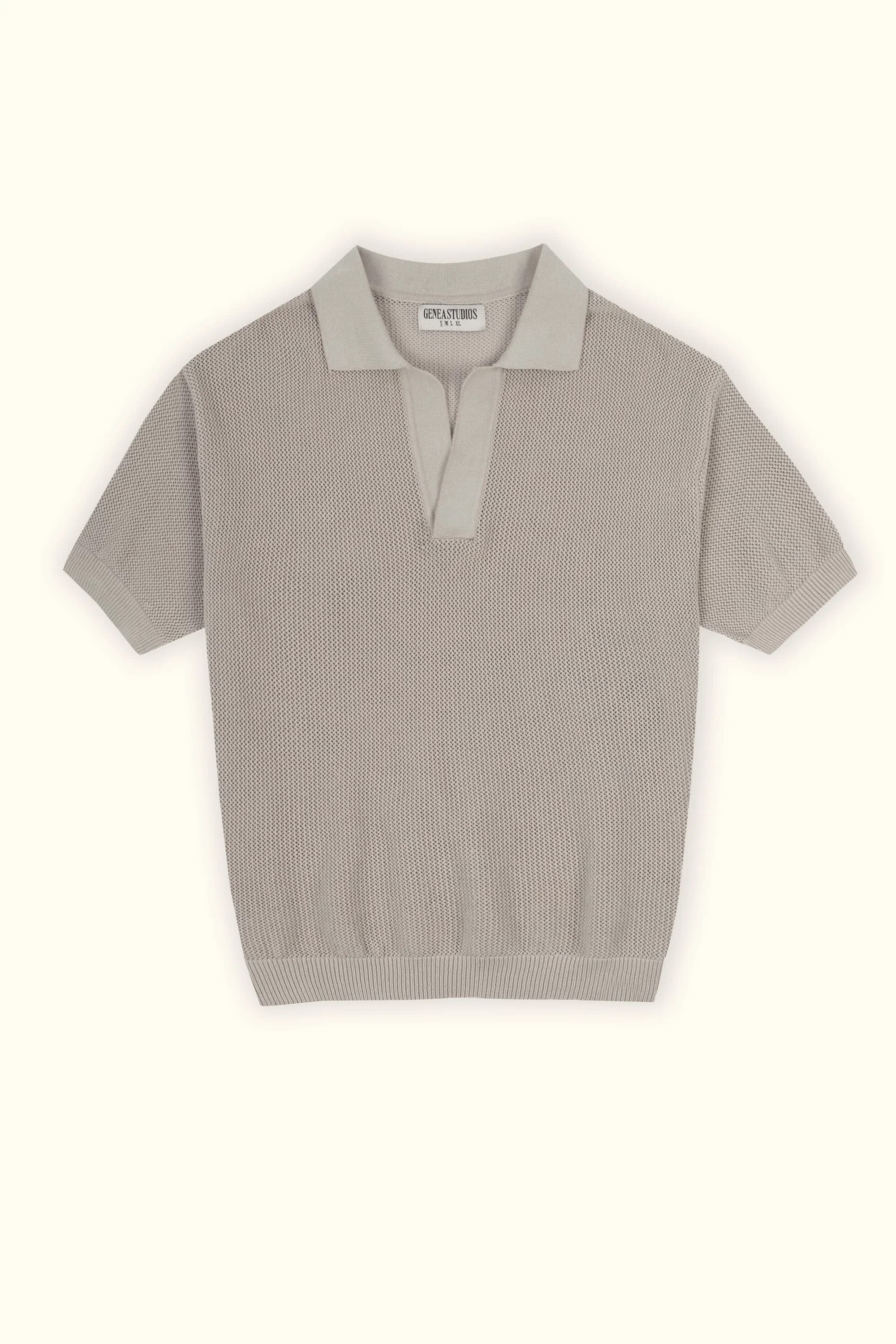 Beige Cotton Knitted Polo T-Shirt